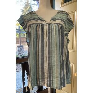 Knox Rose Blue Teal White Striped Cap Sleeve XXl Womens Top Never Worn